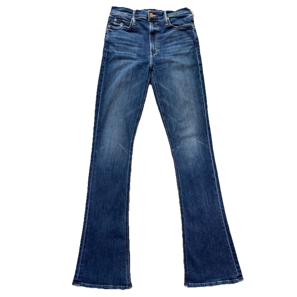 Mother Runaway Flare Jeans 28 Stretch Denim Dark Wash Blue Full Length Boho